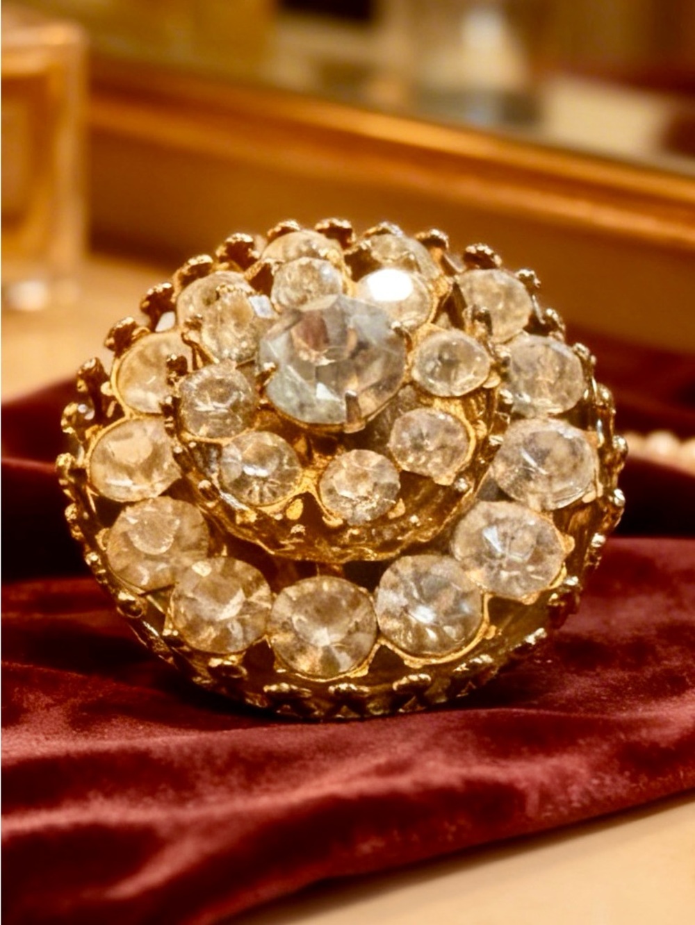 Coro Gold Tone Clear Crystal Cluster Brooch
